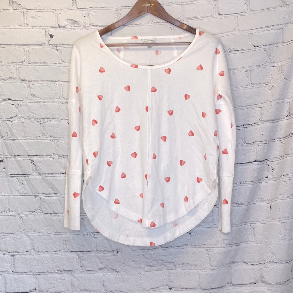 Lucky Brand Heart Print Long Sleeve Top Size XS Brand New W/Tags
